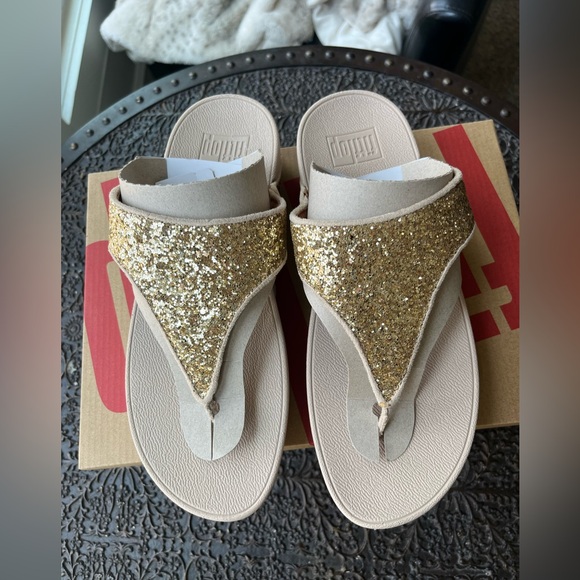 FITFLOP SHIMMA GLITTER TOE POST SANDALS GOLD METALLIC 8 - Picture 10 of 12